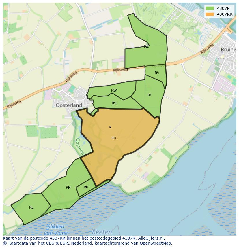 Afbeelding van het postcodegebied 4307 RR op de kaart.