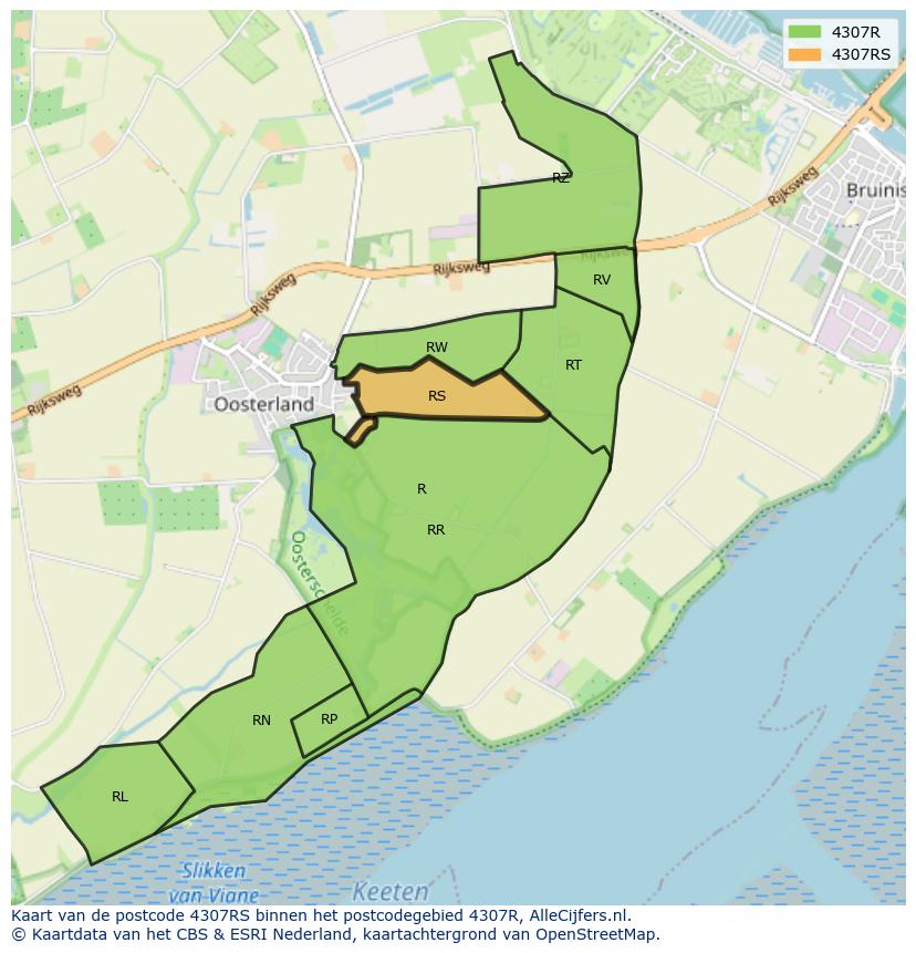 Afbeelding van het postcodegebied 4307 RS op de kaart.