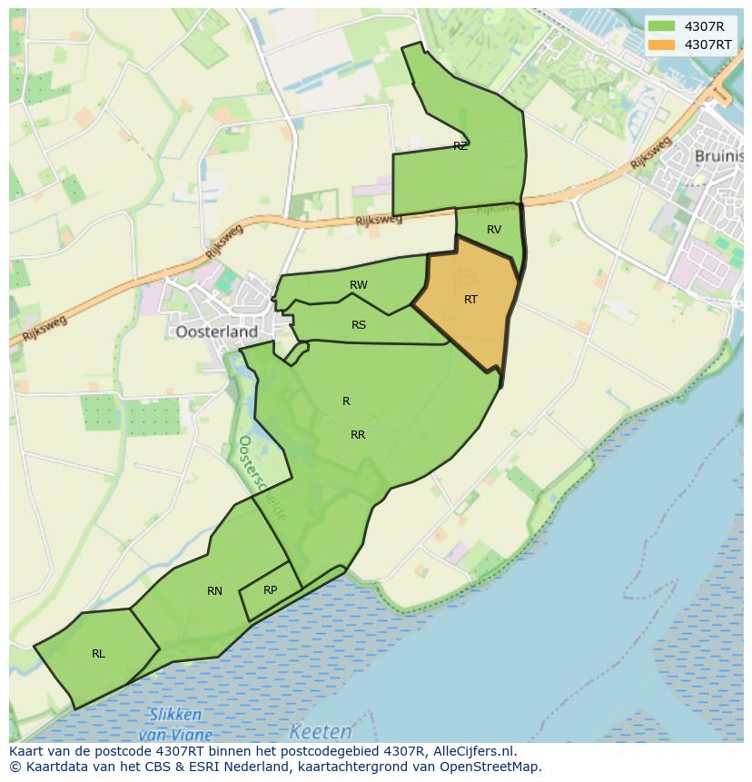 Afbeelding van het postcodegebied 4307 RT op de kaart.