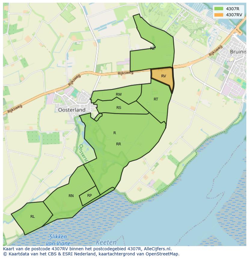 Afbeelding van het postcodegebied 4307 RV op de kaart.