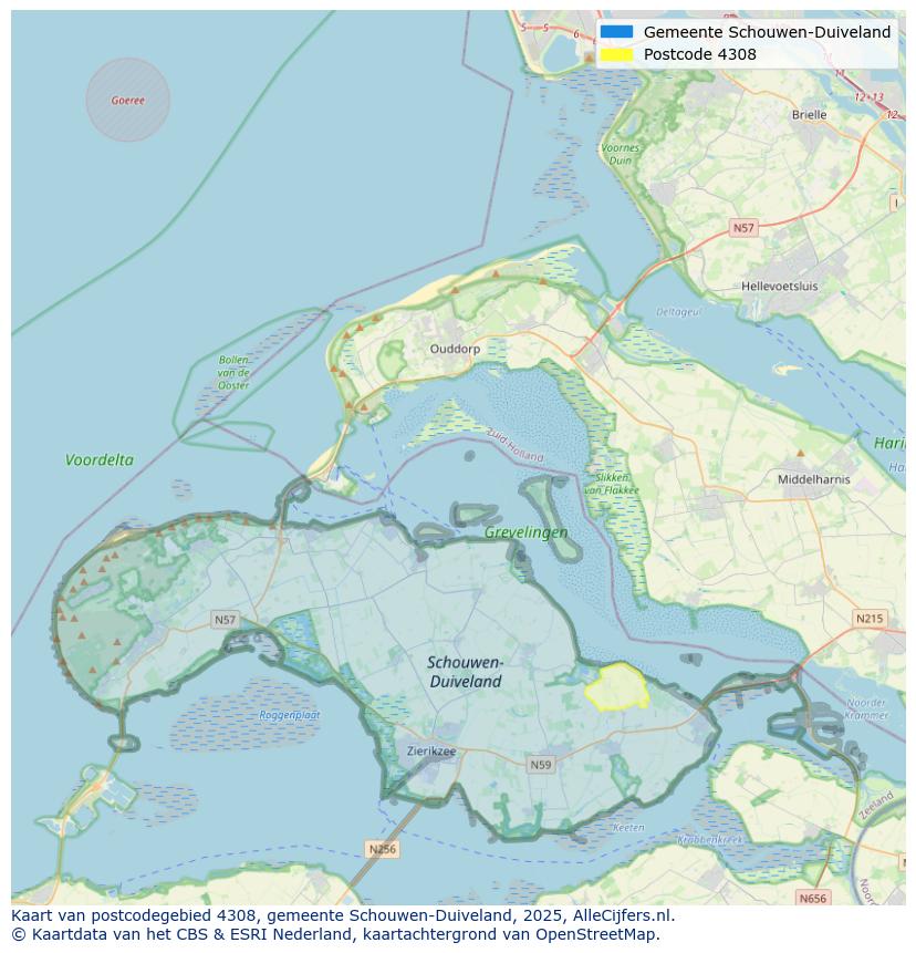 Afbeelding van het postcodegebied 4308 op de kaart.