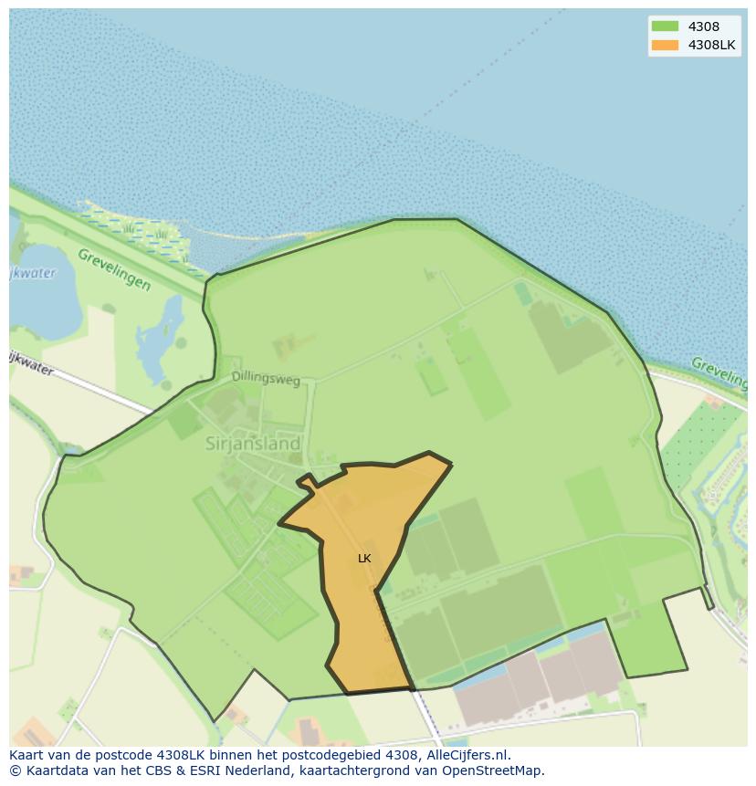Afbeelding van het postcodegebied 4308 LK op de kaart.