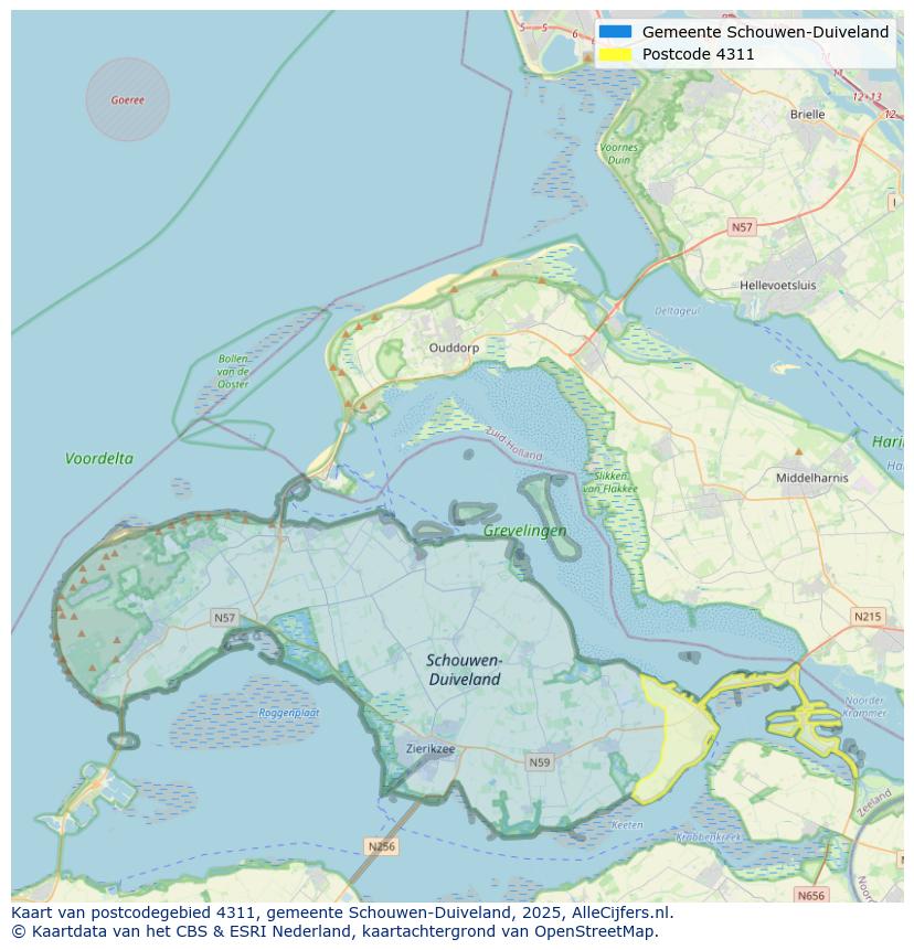 Afbeelding van het postcodegebied 4311 op de kaart.