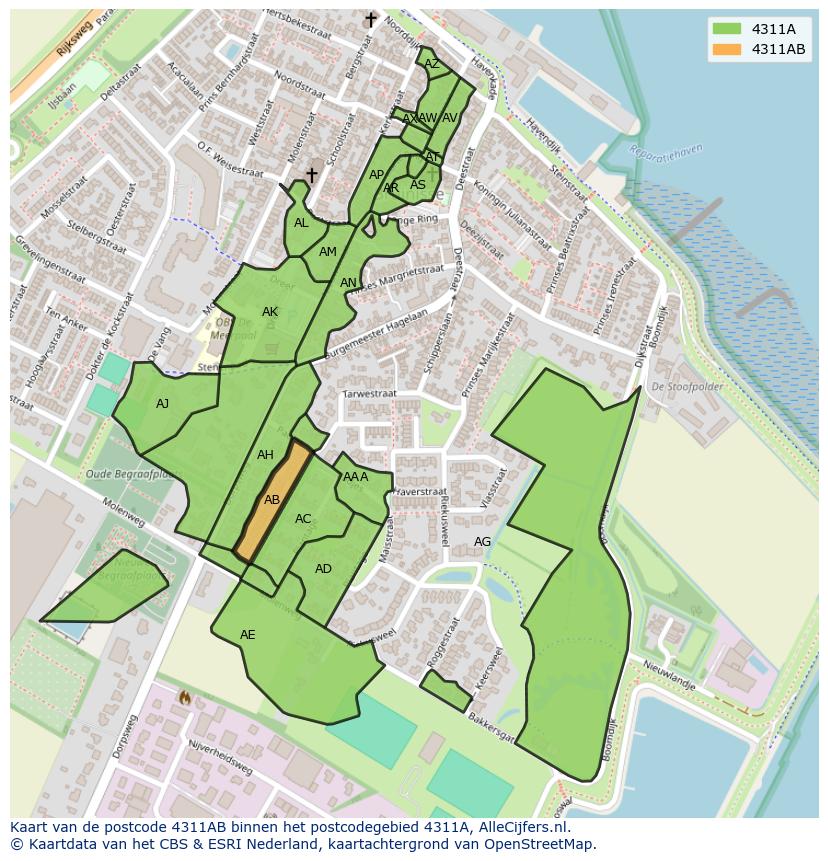 Afbeelding van het postcodegebied 4311 AB op de kaart.