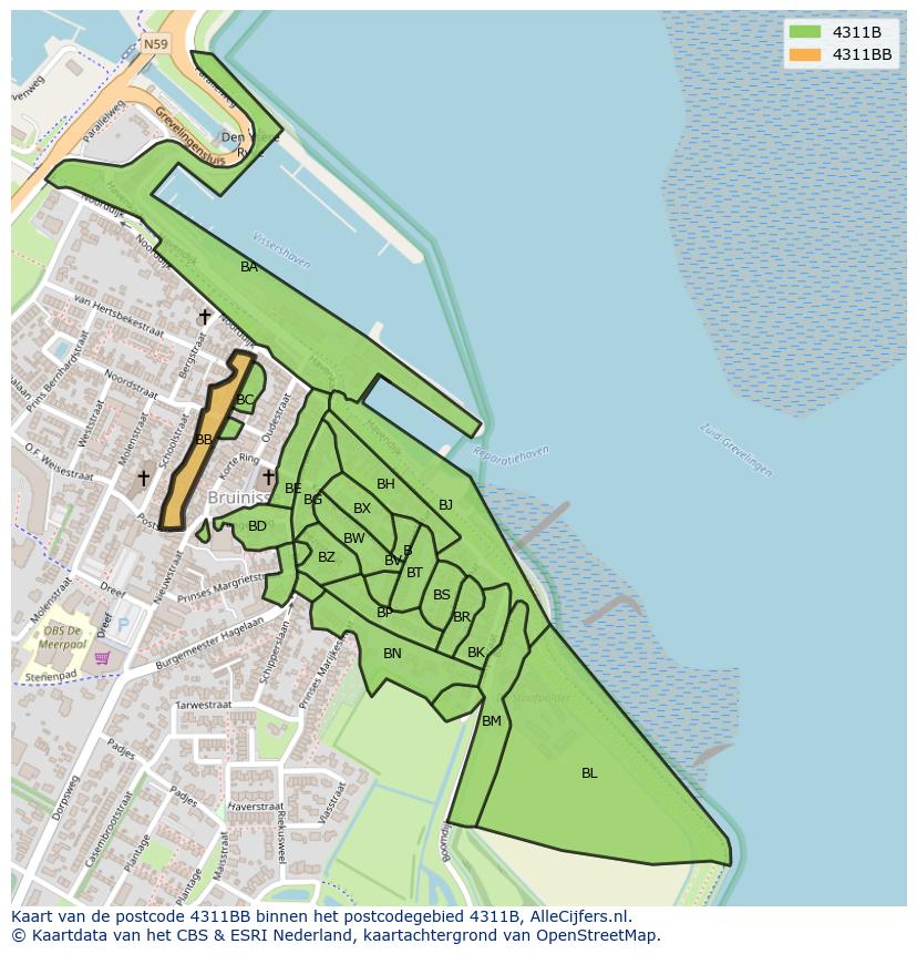 Afbeelding van het postcodegebied 4311 BB op de kaart.