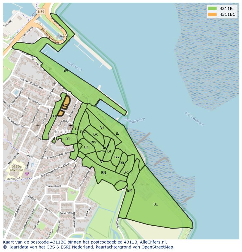 Afbeelding van het postcodegebied 4311 BC op de kaart.