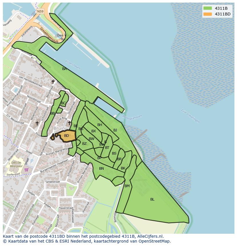Afbeelding van het postcodegebied 4311 BD op de kaart.