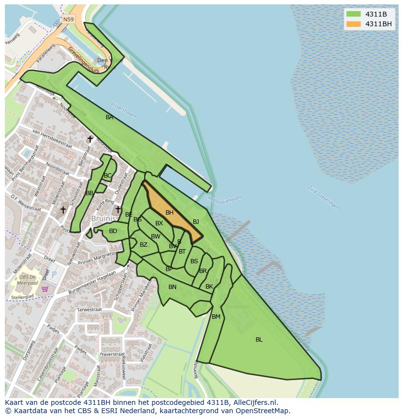 Afbeelding van het postcodegebied 4311 BH op de kaart.