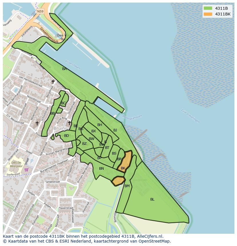 Afbeelding van het postcodegebied 4311 BK op de kaart.