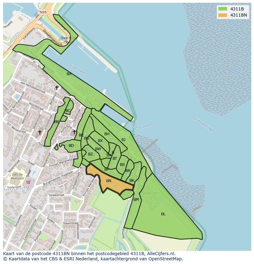 Afbeelding van het postcodegebied 4311 BN op de kaart.