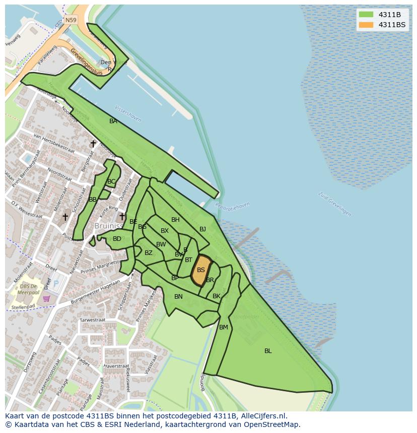 Afbeelding van het postcodegebied 4311 BS op de kaart.