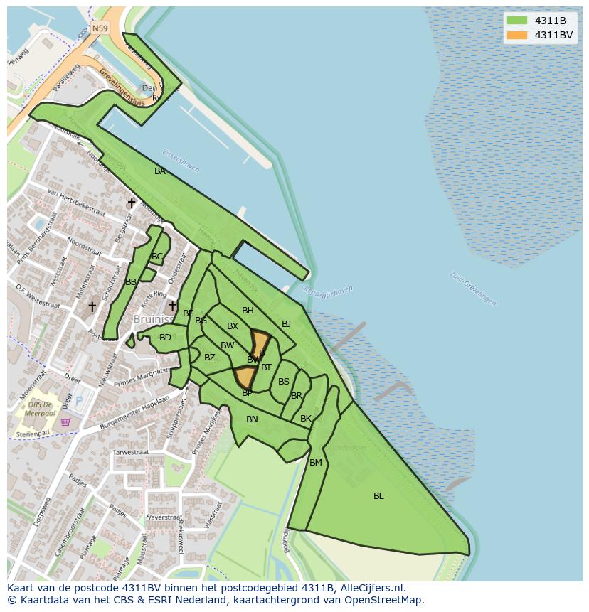 Afbeelding van het postcodegebied 4311 BV op de kaart.