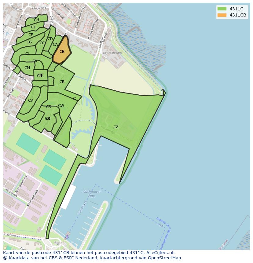 Afbeelding van het postcodegebied 4311 CB op de kaart.