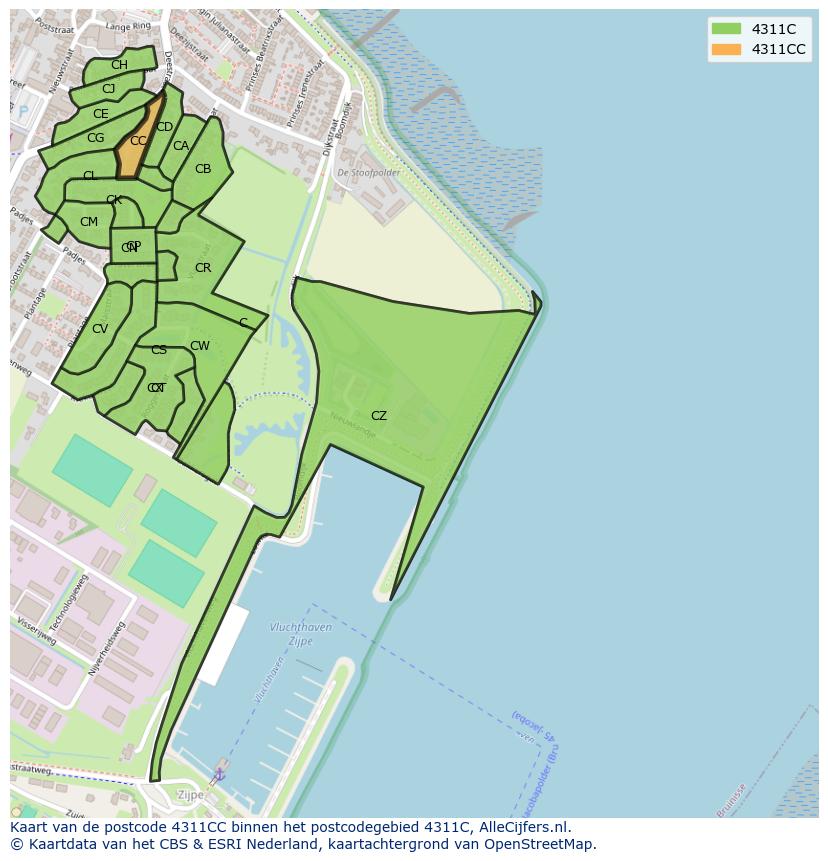 Afbeelding van het postcodegebied 4311 CC op de kaart.