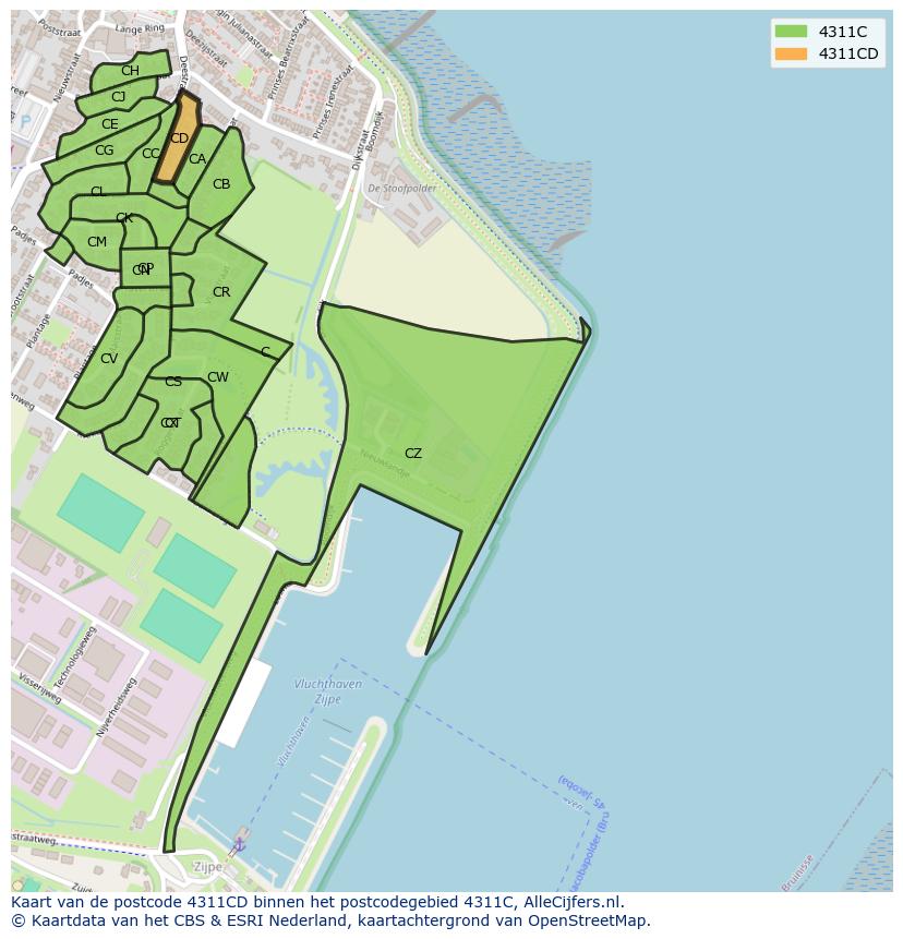Afbeelding van het postcodegebied 4311 CD op de kaart.