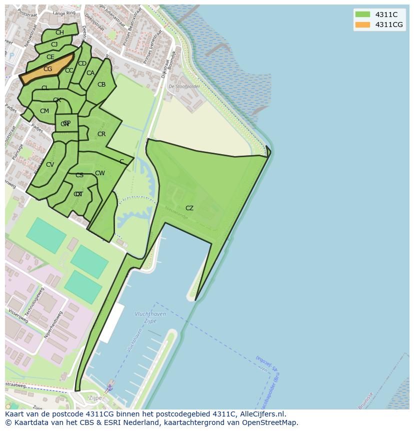 Afbeelding van het postcodegebied 4311 CG op de kaart.
