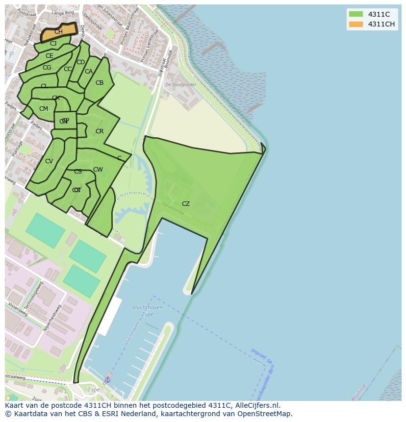 Afbeelding van het postcodegebied 4311 CH op de kaart.