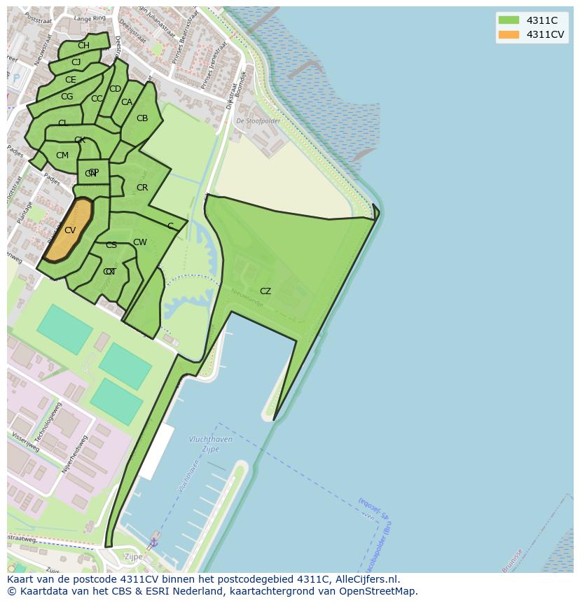 Afbeelding van het postcodegebied 4311 CV op de kaart.