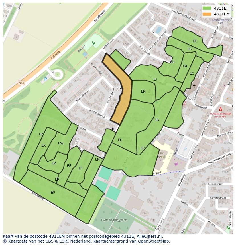 Afbeelding van het postcodegebied 4311 EM op de kaart.