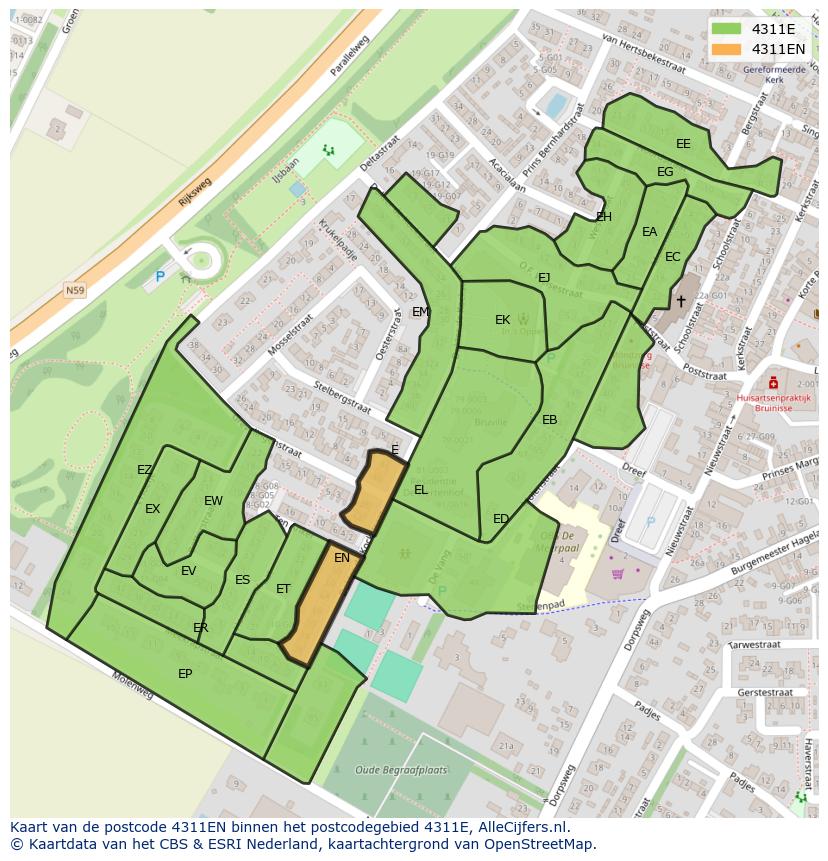Afbeelding van het postcodegebied 4311 EN op de kaart.