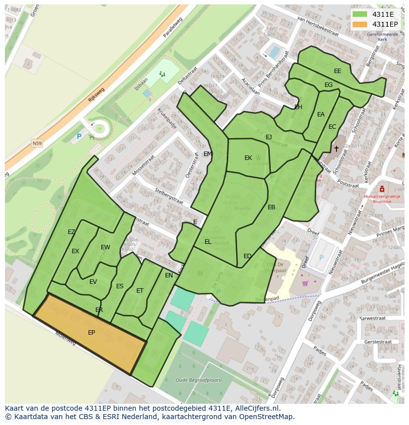 Afbeelding van het postcodegebied 4311 EP op de kaart.