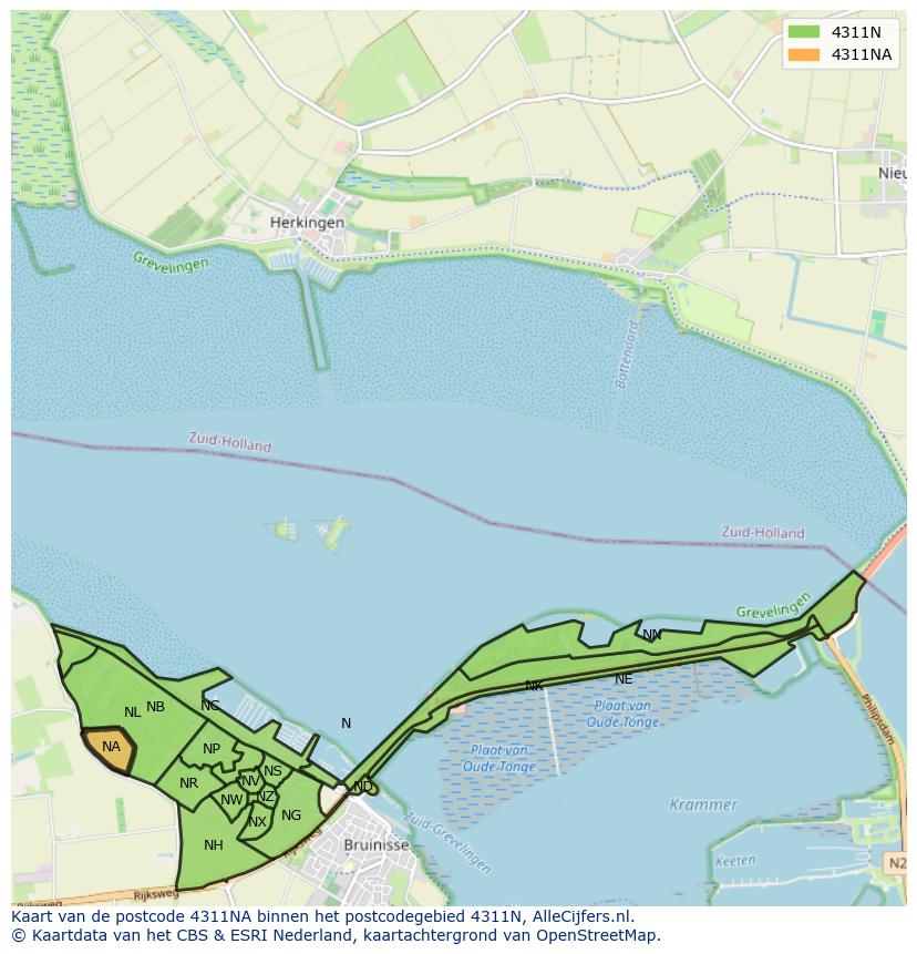 Afbeelding van het postcodegebied 4311 NA op de kaart.