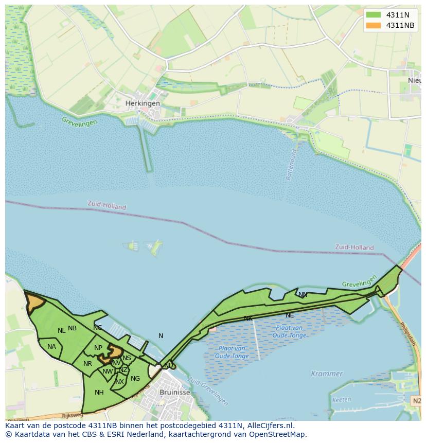 Afbeelding van het postcodegebied 4311 NB op de kaart.