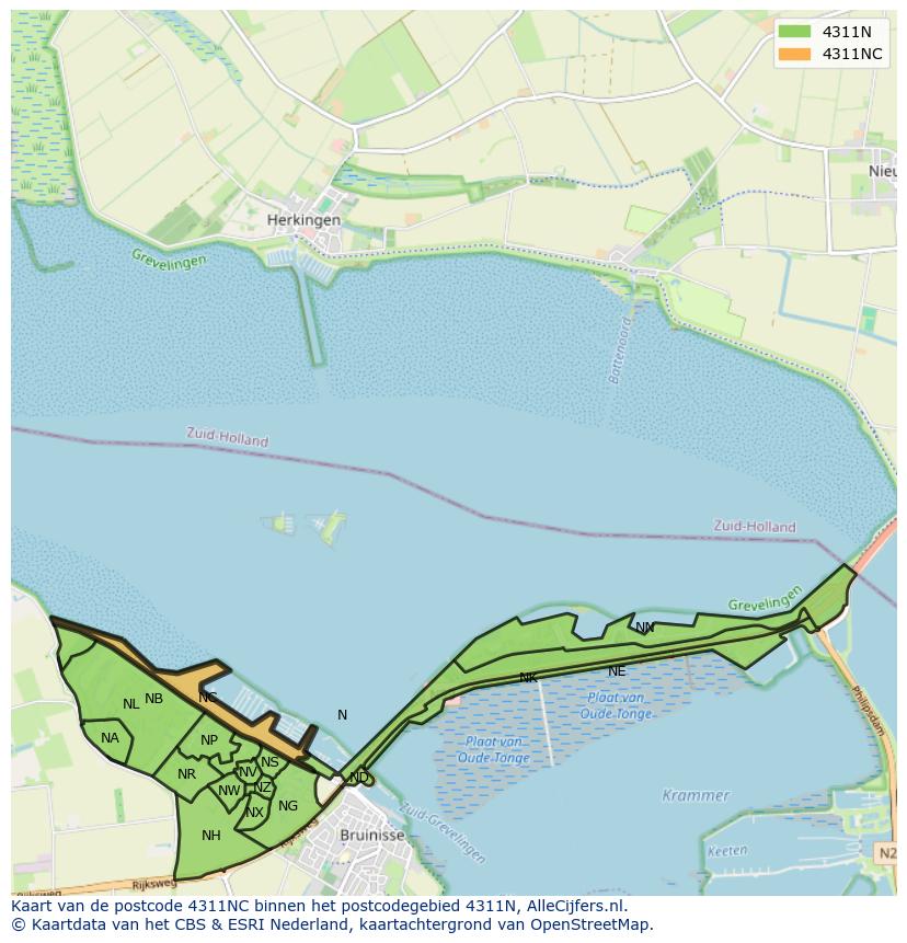 Afbeelding van het postcodegebied 4311 NC op de kaart.
