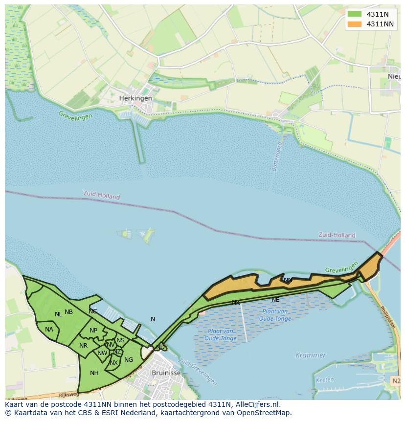 Afbeelding van het postcodegebied 4311 NN op de kaart.