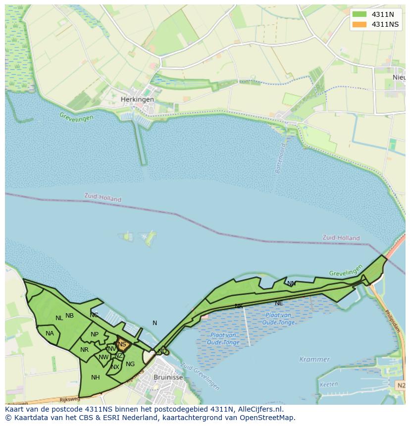 Afbeelding van het postcodegebied 4311 NS op de kaart.