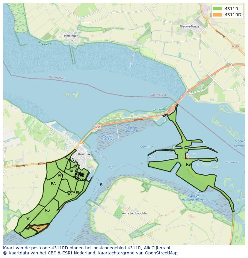 Afbeelding van het postcodegebied 4311 RD op de kaart.