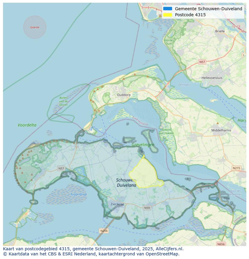 Afbeelding van het postcodegebied 4315 op de kaart.