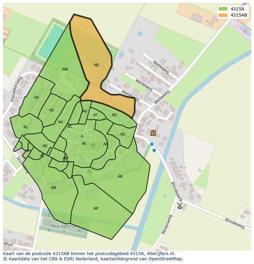 Afbeelding van het postcodegebied 4315 AB op de kaart.