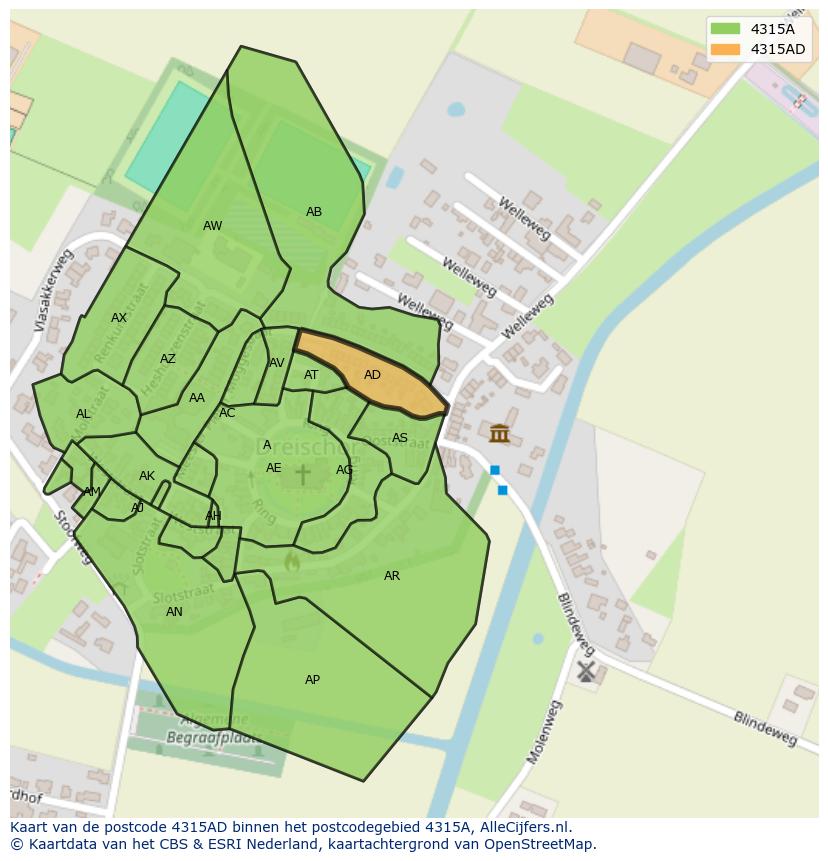 Afbeelding van het postcodegebied 4315 AD op de kaart.