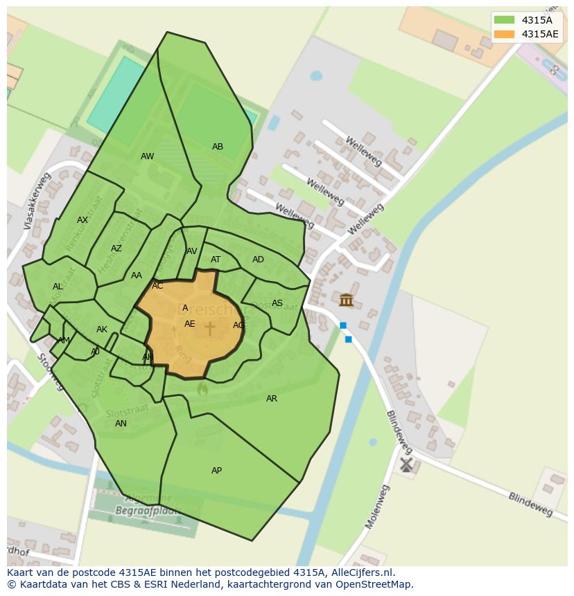 Afbeelding van het postcodegebied 4315 AE op de kaart.