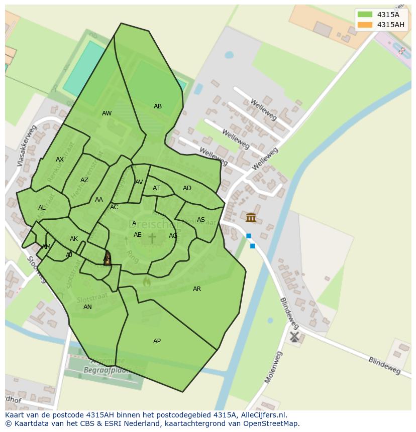 Afbeelding van het postcodegebied 4315 AH op de kaart.