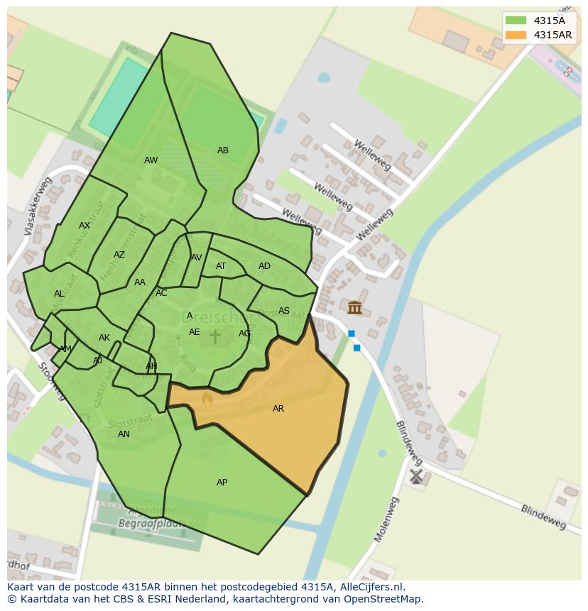 Afbeelding van het postcodegebied 4315 AR op de kaart.