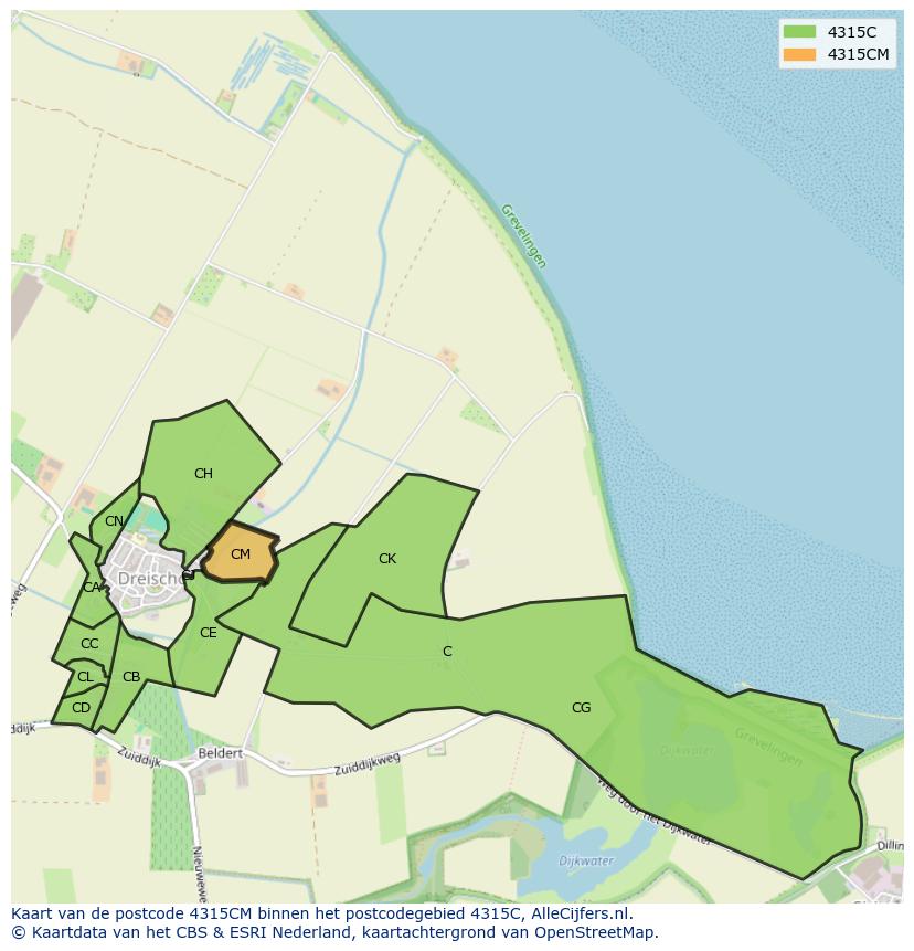 Afbeelding van het postcodegebied 4315 CM op de kaart.