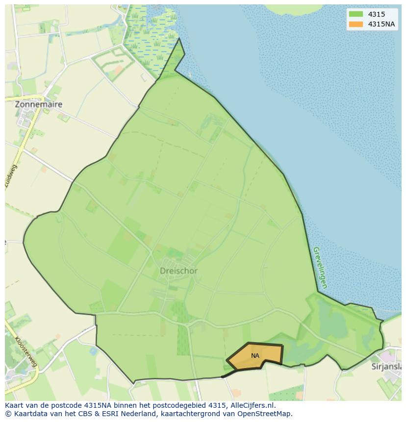 Afbeelding van het postcodegebied 4315 NA op de kaart.