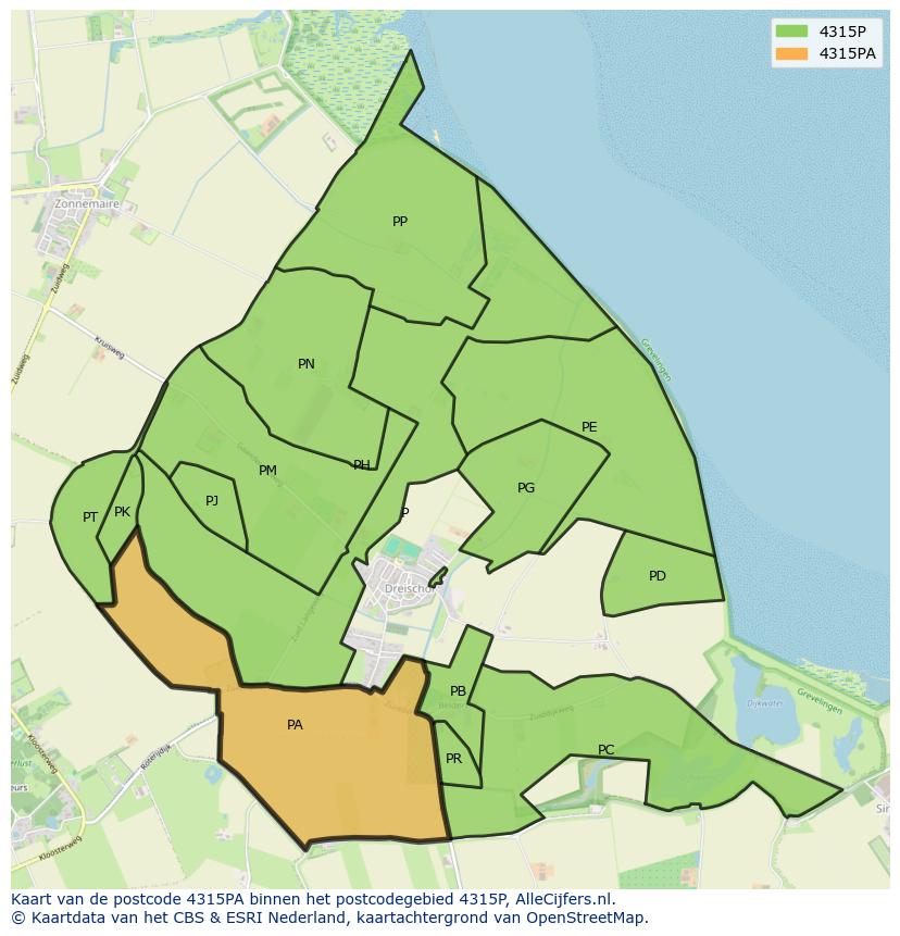 Afbeelding van het postcodegebied 4315 PA op de kaart.