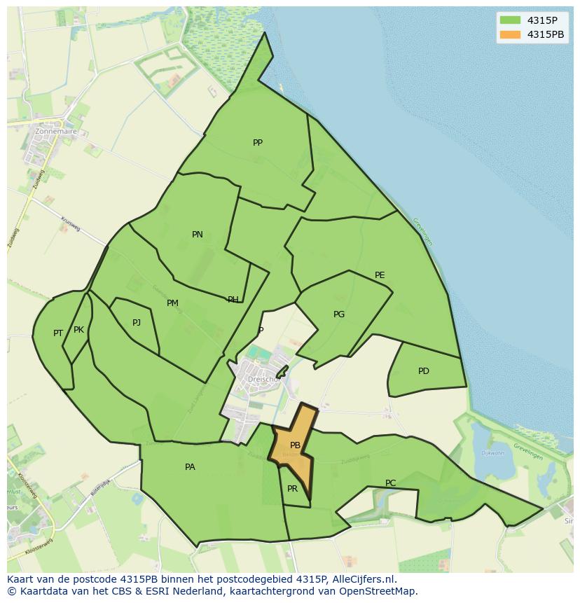 Afbeelding van het postcodegebied 4315 PB op de kaart.