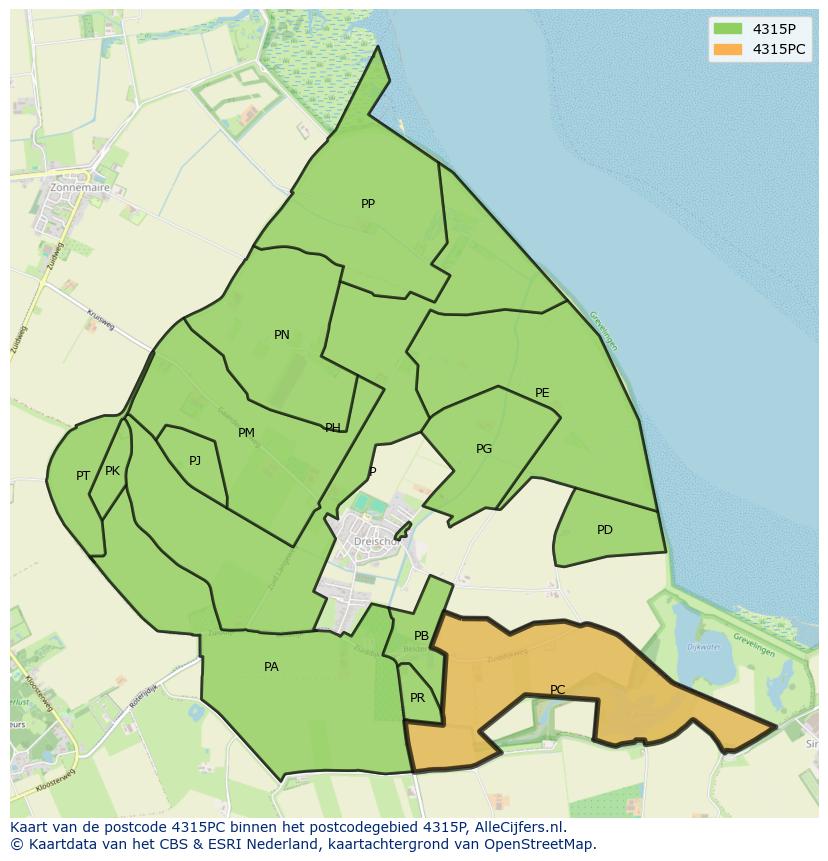 Afbeelding van het postcodegebied 4315 PC op de kaart.