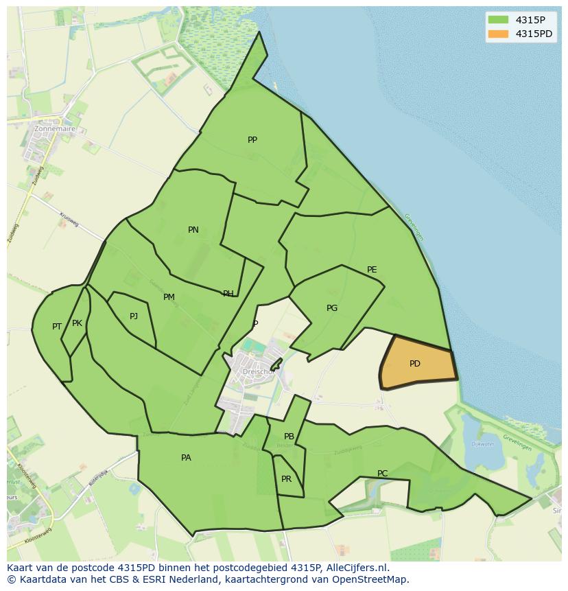 Afbeelding van het postcodegebied 4315 PD op de kaart.