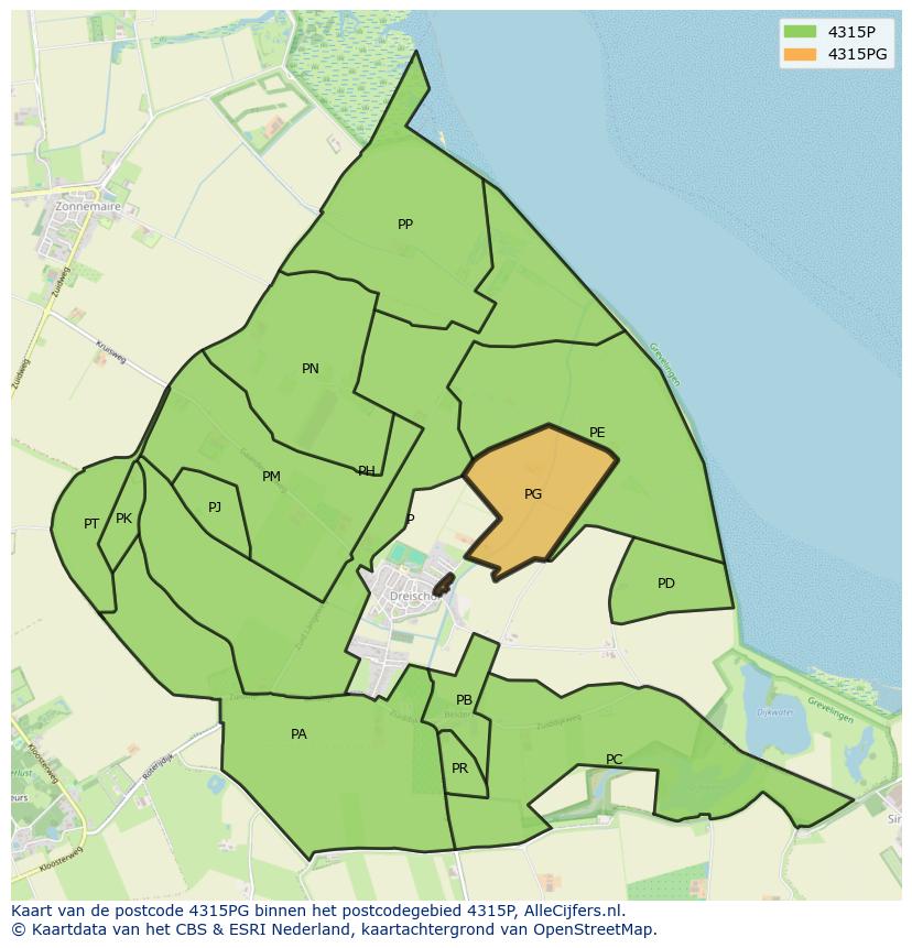 Afbeelding van het postcodegebied 4315 PG op de kaart.