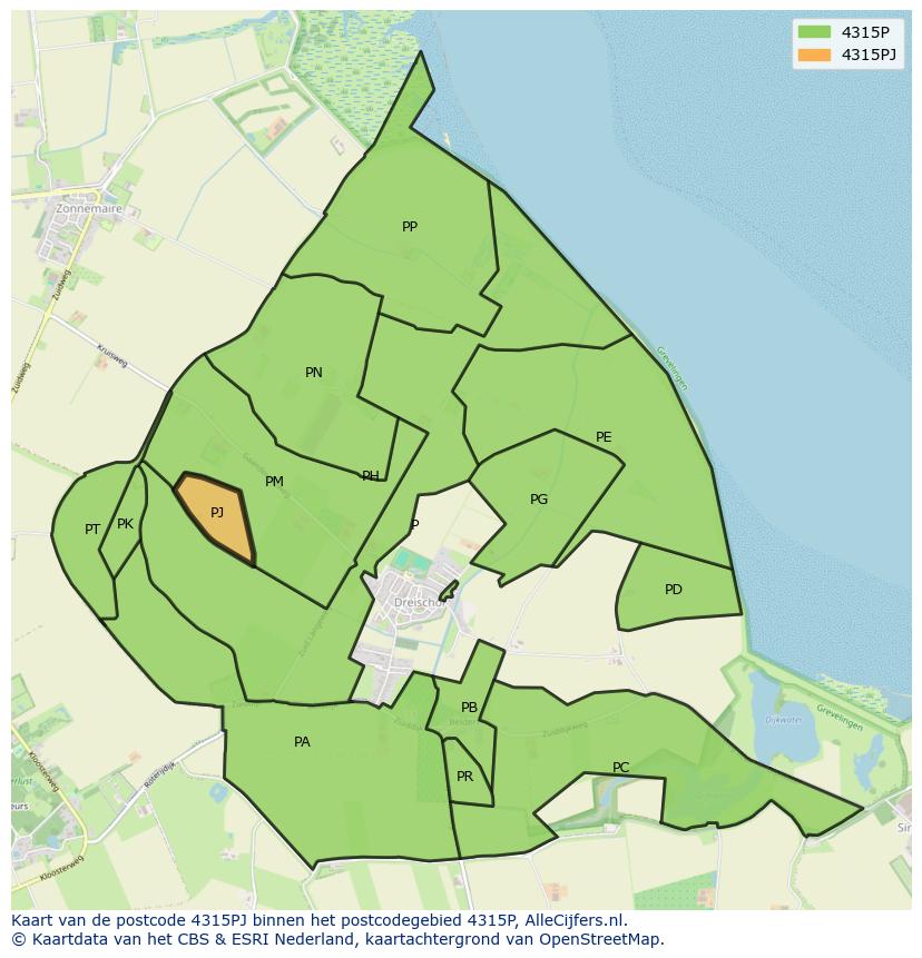 Afbeelding van het postcodegebied 4315 PJ op de kaart.