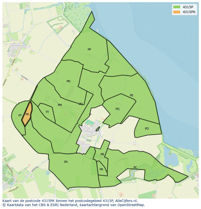Afbeelding van het postcodegebied 4315 PK op de kaart.