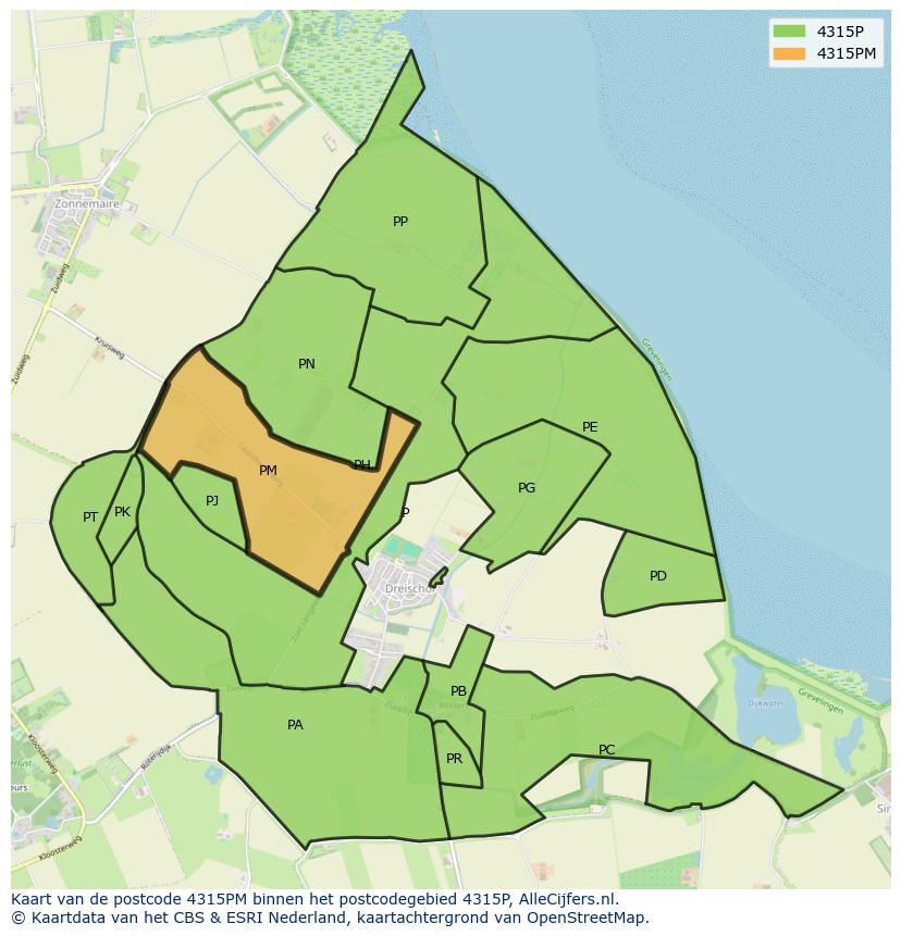 Afbeelding van het postcodegebied 4315 PM op de kaart.