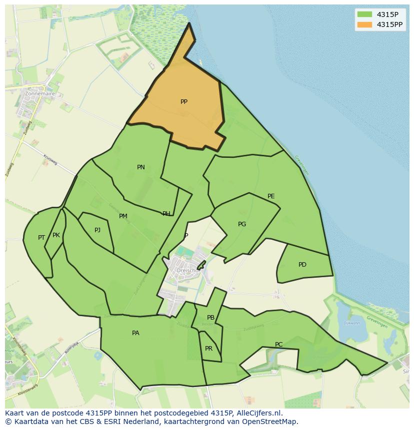 Afbeelding van het postcodegebied 4315 PP op de kaart.