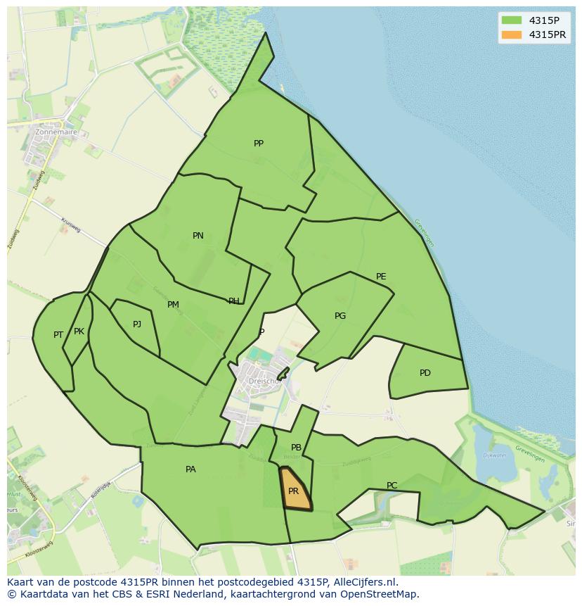 Afbeelding van het postcodegebied 4315 PR op de kaart.