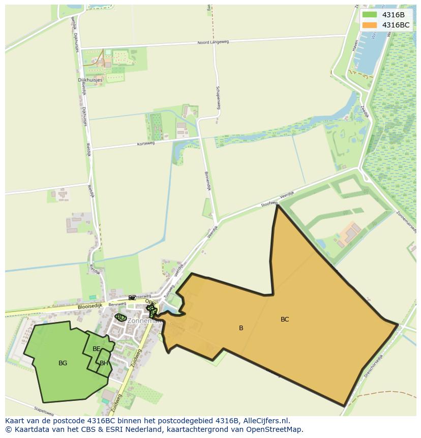 Afbeelding van het postcodegebied 4316 BC op de kaart.
